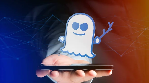 Vista Empresário Usando Smartphone Com Ataque Processador Spectre Com Conexão — Fotografia de Stock