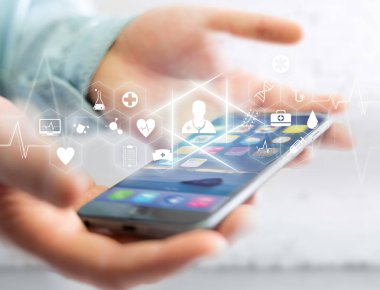 Medecine ve genel sağlık hizmetleri simgesinin bir teknoloji arayüzünde görüntülenmesi 