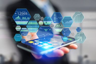 Fütüristik bir arabirim üzerinde görüntülenen veri bilgileri Ticaret Borsası görünümünü