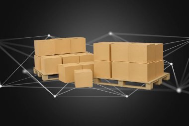 Carboxes ağ bağlantı sistemi - 3d render ile bir palet görünümünü
