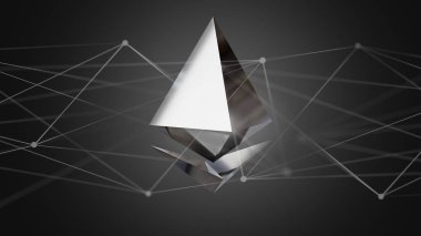 Bir ağ bağlantısı - 3d render uçan bir Ethereum Kripto para birimi işareti görünümünü