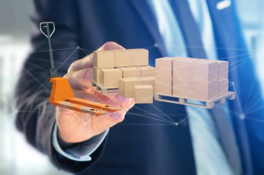 Transpalet ve ağ bağlantı sistemi - 3d render ile carboxes görünümünü