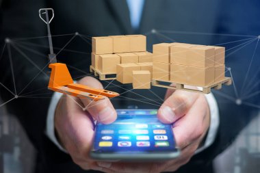 Transpalet ve ağ bağlantı sistemi - 3d render ile carboxes görünümünü