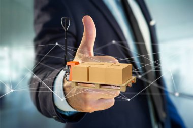 Transpalet ve ağ bağlantı sistemi - 3d render ile carboxes görünümünü