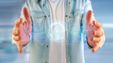 Bir bağlı dünya kavramı simge görünümü üzerinde bir futuristik bir arayüze 