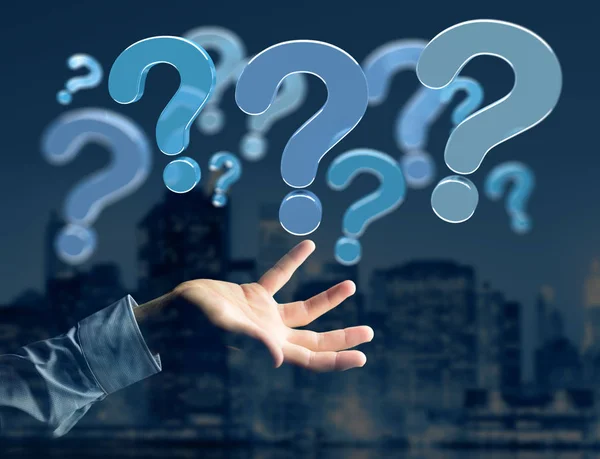 View Blue Question Marks Displayed Futuristic Interface Rendering — Stock Photo, Image