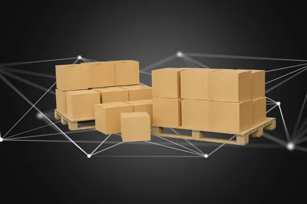 View Pallet Carboxes Network Connection System Render — Stock Photo, Image