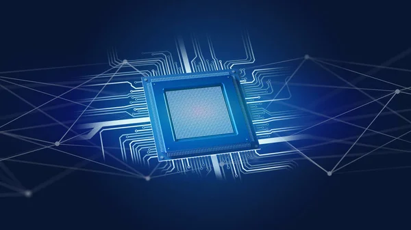 Ansicht Eines Prozessor Chips Und Netzwerkverbindung Renderer — Stockfoto