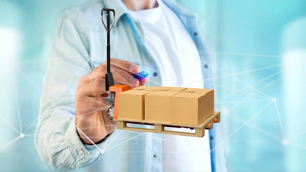 View Pallet Truck Carboxes Network Connection System Render — Stock Photo, Image