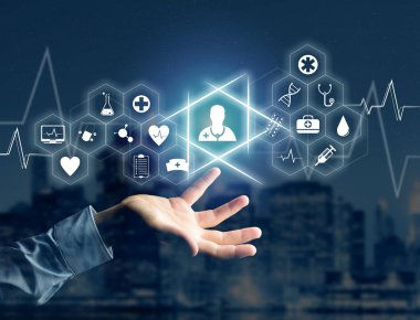 Teknoloji arabiriminde görüntülenen tıbbi ve genel sağlık simgesi 