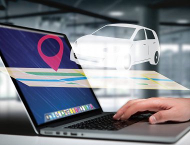 Araba görünümü ile pim tutucu - harita üzerinde Gps ve yerelleştirme kavramı