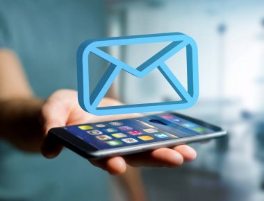 Fütüristik bir arabirimde - görüntülenen bir mavi e-posta simgesi görünümünü mesaj ve internet kavramı