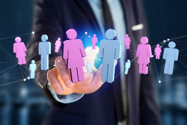 Görünümü çift erkek ve kadın Internet - 3d render Toplantı