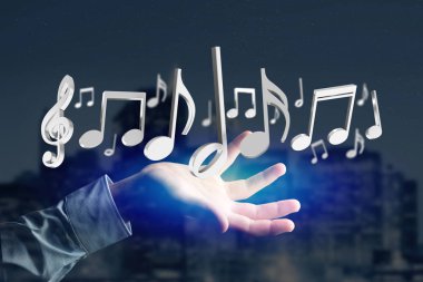 Görünümü 3D render bir futuristik bir arayüze müzik notlar