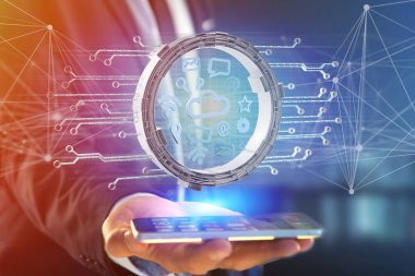 Multimedya ve internet uygulama logo - 3d render çevrili bir bulut sembol bağlantı görünümü