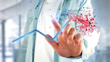 Bir mali ok kadar gidiş ve explosing vasıl belgili tanımlık son - 3d render tutan işadamı