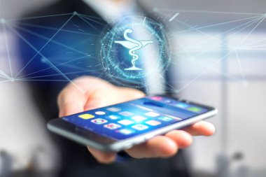Futuristik bir arayüze eczane tıbbi simgesinin görünümü 