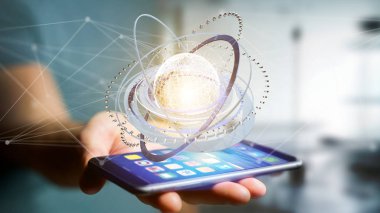 Bir bağlı dünya kavramı simge görünümü üzerinde bir futuristik bir arayüze 