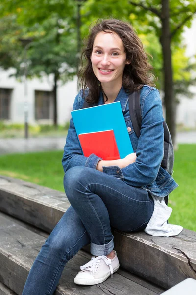 Young Student Backpack Going School Holding Notebook — Stock Photo, Image