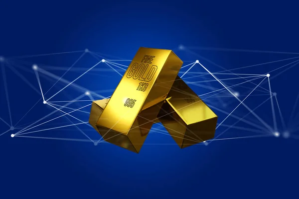 View Gold Bullion Shinning Front Connection Render — Stock Photo, Image