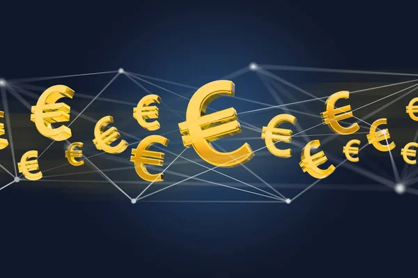 Vista Del Segnale Euro Che Vola Intorno Una Connessione Rete — Foto Stock