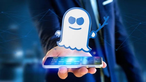 Vista Empresario Usando Smartphone Con Ataque Del Procesador Spectre Con — Foto de Stock