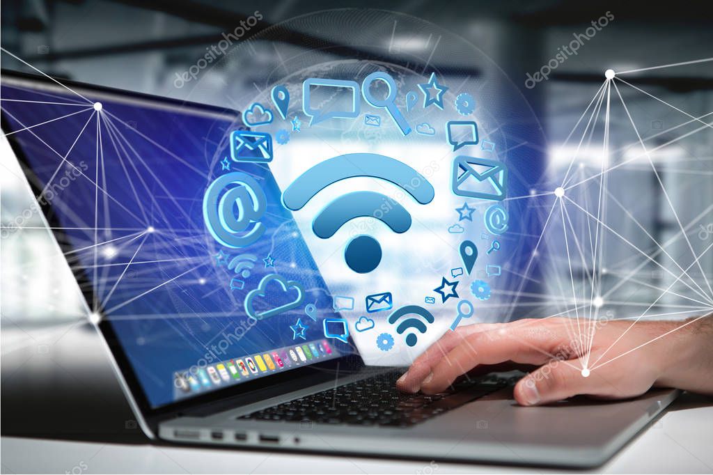 View Wifi Symbol Connection Surrounded Multimedia Internet Application