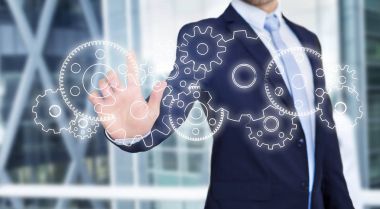 Dişli çark ayarı arabirimiyle teknoloji dokunmadan bir işadamı görünümünü