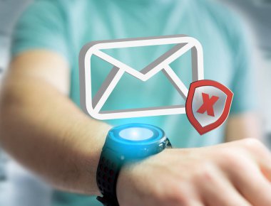 Fütüristik bir arabirimde - görüntülenen bir Spam ileti e-posta simgesi görünümünü mesaj ve internet kavramı