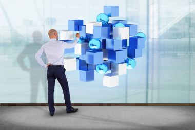 Bir futuristik bir arayüze mavi ve beyaz küp oluşturma 3D Görünüm