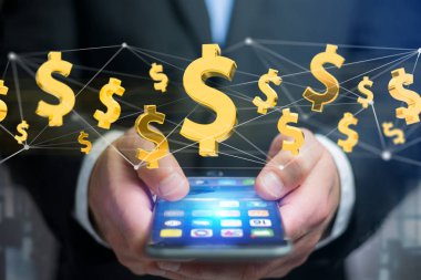 Dolar işareti ağ bağlantı - 3d render uçan görünümünü