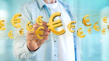 Ağ bağlantı - 3d render uçan Euro simgesinin görünümünü