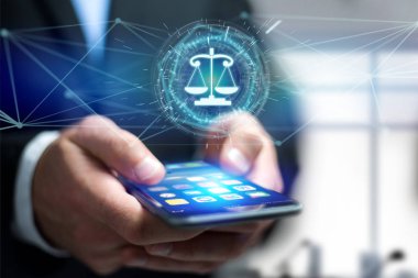 Futuristik bir arayüze adalet denge simgesinin görünümü 