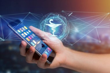 Futuristik bir arayüze eczane tıbbi simgesinin görünümü 