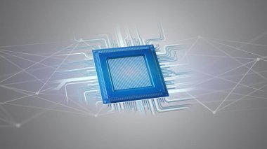 İşlemci çip ve ağ bağlantı - 3d render görünümünü
