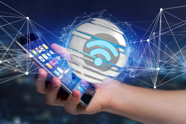 Weergave Van Een Wifi Symbool Wordt Weergegeven Een Gesneden Bol — Stockfoto