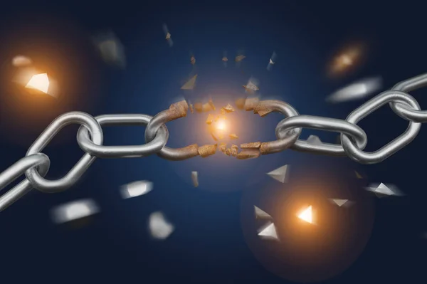 View of a Weak link of a Broken chain exploding - 3d render