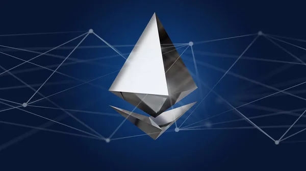 View Ethereum Crypto Currency Sign Flying Network Connection Render — Stock Photo, Image