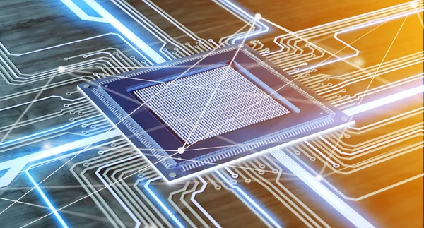 Ansicht Des Cpu Prozessorchips Und Der Netzwerkverbindung Auf Einer Leiterplatte — Stockfoto