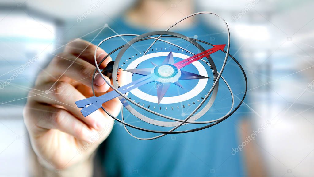 View of man holding navigation compass - 3d rendered