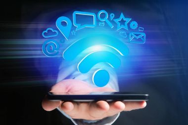 Multimedya tarafından çevrili wifi simge görünümünü ve Internet uygulama logosu