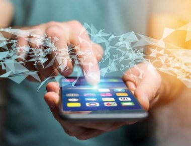 Çizgi ve nokta futuristik arabirim üstünde soyut üçgen görüntüleme görünümü