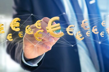 Ağ bağlantı etrafında uçan euro işaretleri