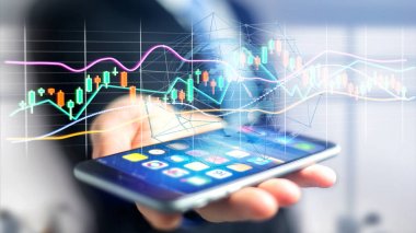 Görünümü 3D render fütüristik arabirimde görünen veri bilgilerini Ticaret Borsası