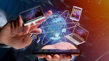 Akıllı telefon, tablet ve bağlantı ağ üzerinden uçan bilgisayar gibi aygıtların görünümü