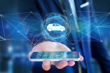 Araç simgesinin üzerine bulanık erkek figürü