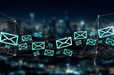Fütüristik arabiriminde görüntülenen mavi e-posta simgesi
