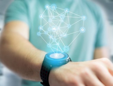 İş ağ bağlantısı futuristik bir arayüze teknoloji simgesi ile görüntülenir