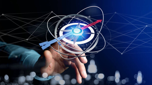 Деловой человек с навигационным компасом
