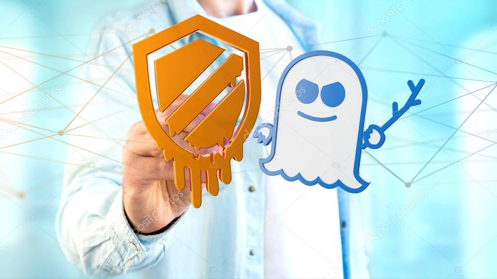 Businessman holding a Meltdown and Spectre processor attack with